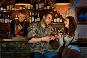 The boy and girl rest in the bar